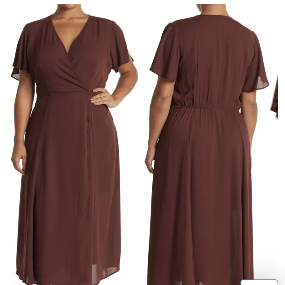 Plus Size Flutter Sleeve Faux Wrap Maxi Dress Size 3X